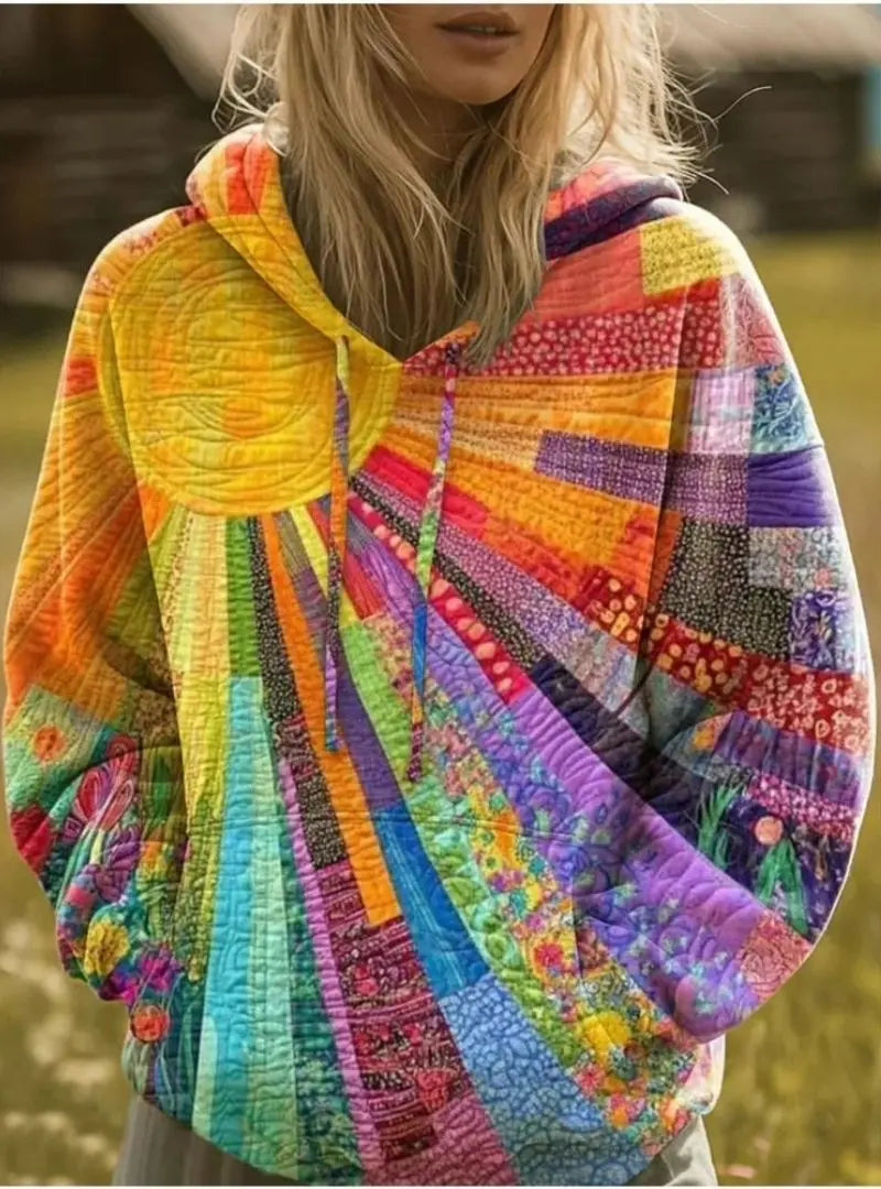 Alyssa - Women's Bohemian Multicolor Patchwork Hoodie