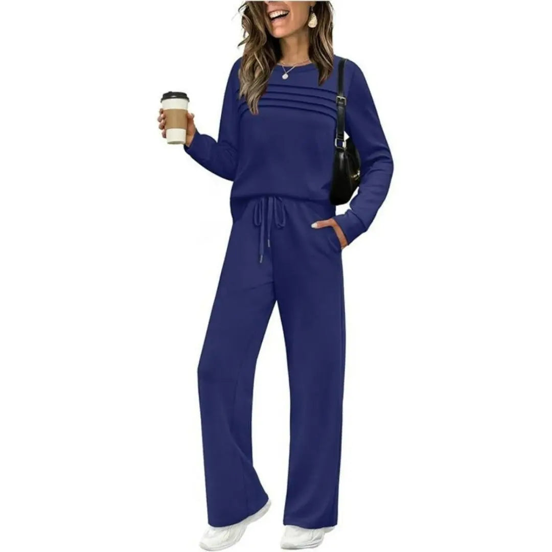 Women's Casual Crew Neck Top & Drawstring Pants Set