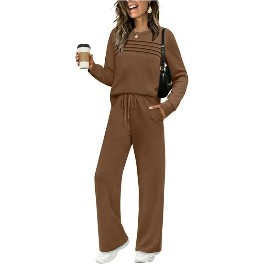 Women's Casual Crew Neck Top & Drawstring Pants Set