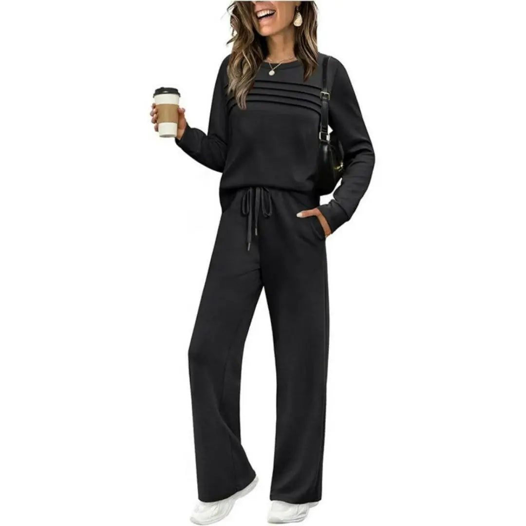 Women's Casual Crew Neck Top & Drawstring Pants Set