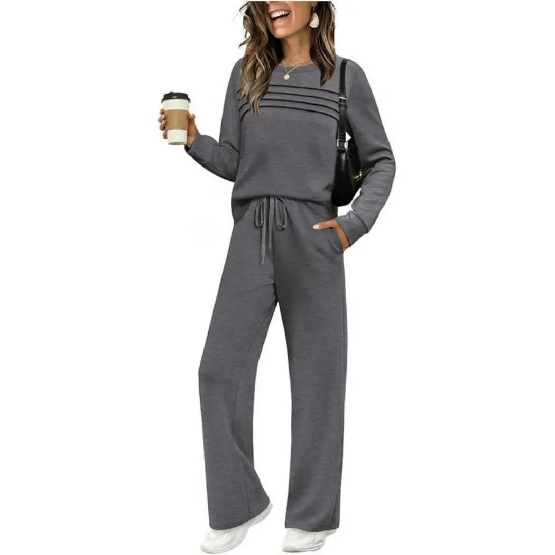 Women's Casual Crew Neck Top & Drawstring Pants Set