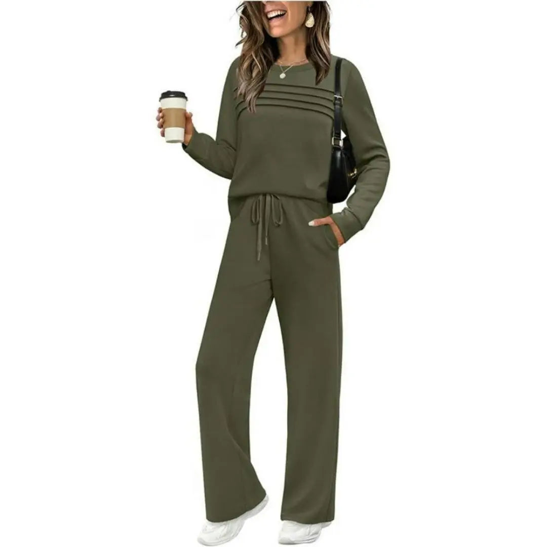 Women's Casual Crew Neck Top & Drawstring Pants Set
