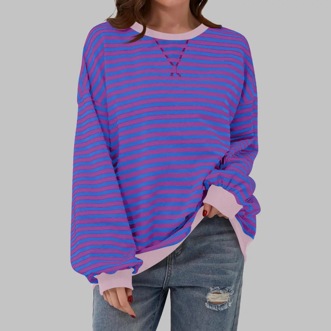Mireille - Women's Casual Long Sleeve Striped Sweatshirt
