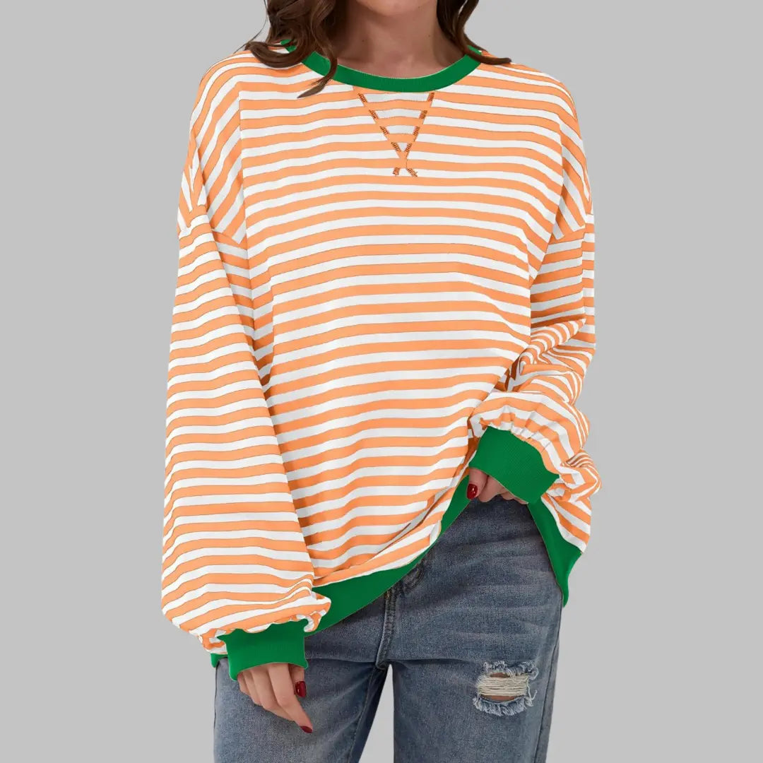 Mireille - Women's Casual Long Sleeve Striped Sweatshirt