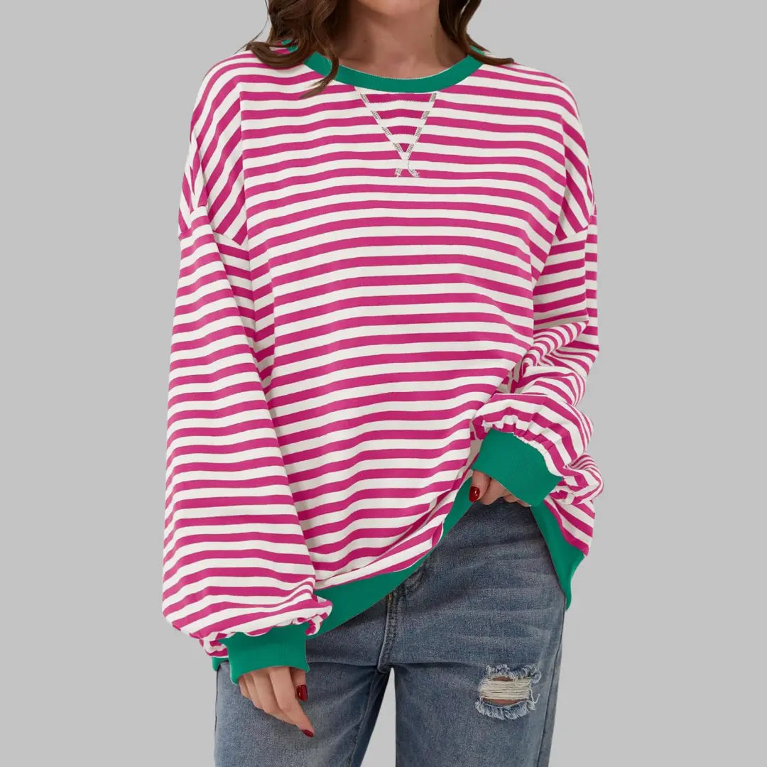 Mireille - Women's Casual Long Sleeve Striped Sweatshirt