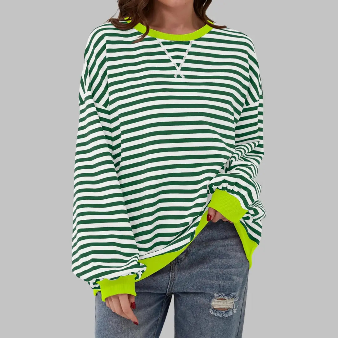 Mireille - Women's Casual Long Sleeve Striped Sweatshirt