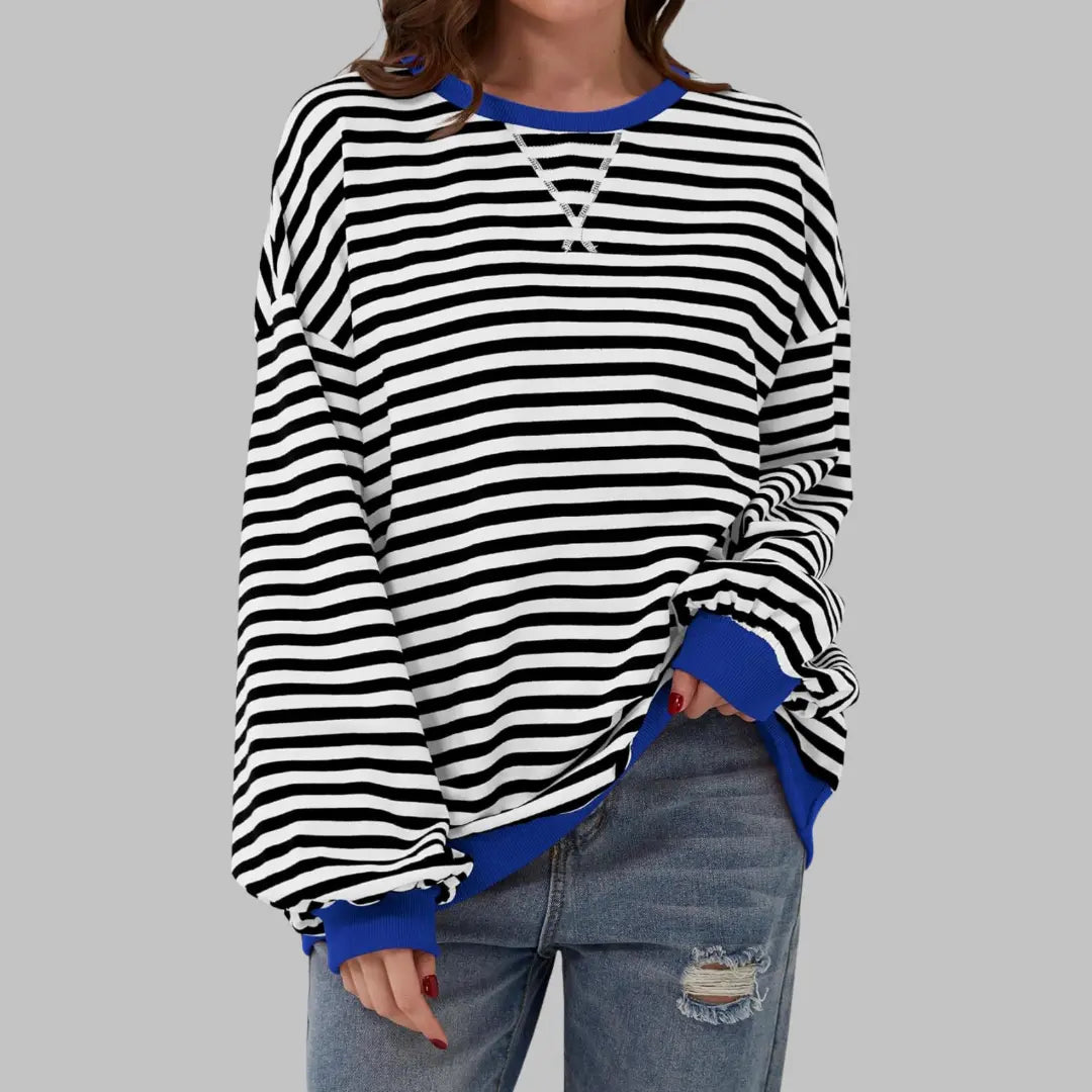 Mireille - Women's Casual Long Sleeve Striped Sweatshirt
