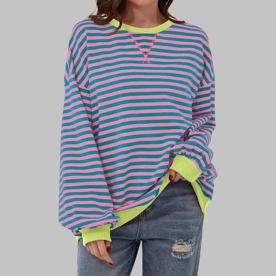 Mireille - Women's Casual Long Sleeve Striped Sweatshirt