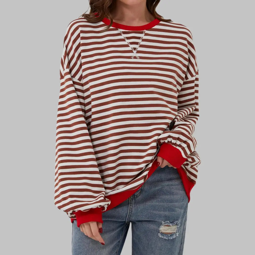 Mireille - Women's Casual Long Sleeve Striped Sweatshirt
