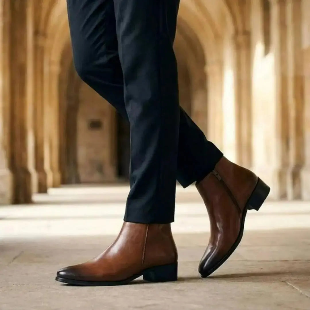 The Mason Men's Brown Leather Zip Boot