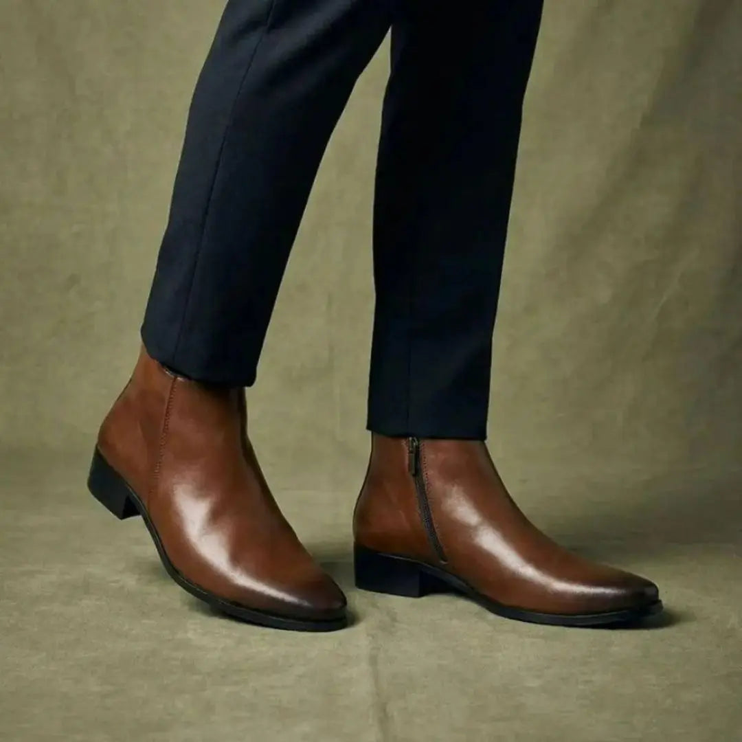 The Mason Men's Brown Leather Zip Boot